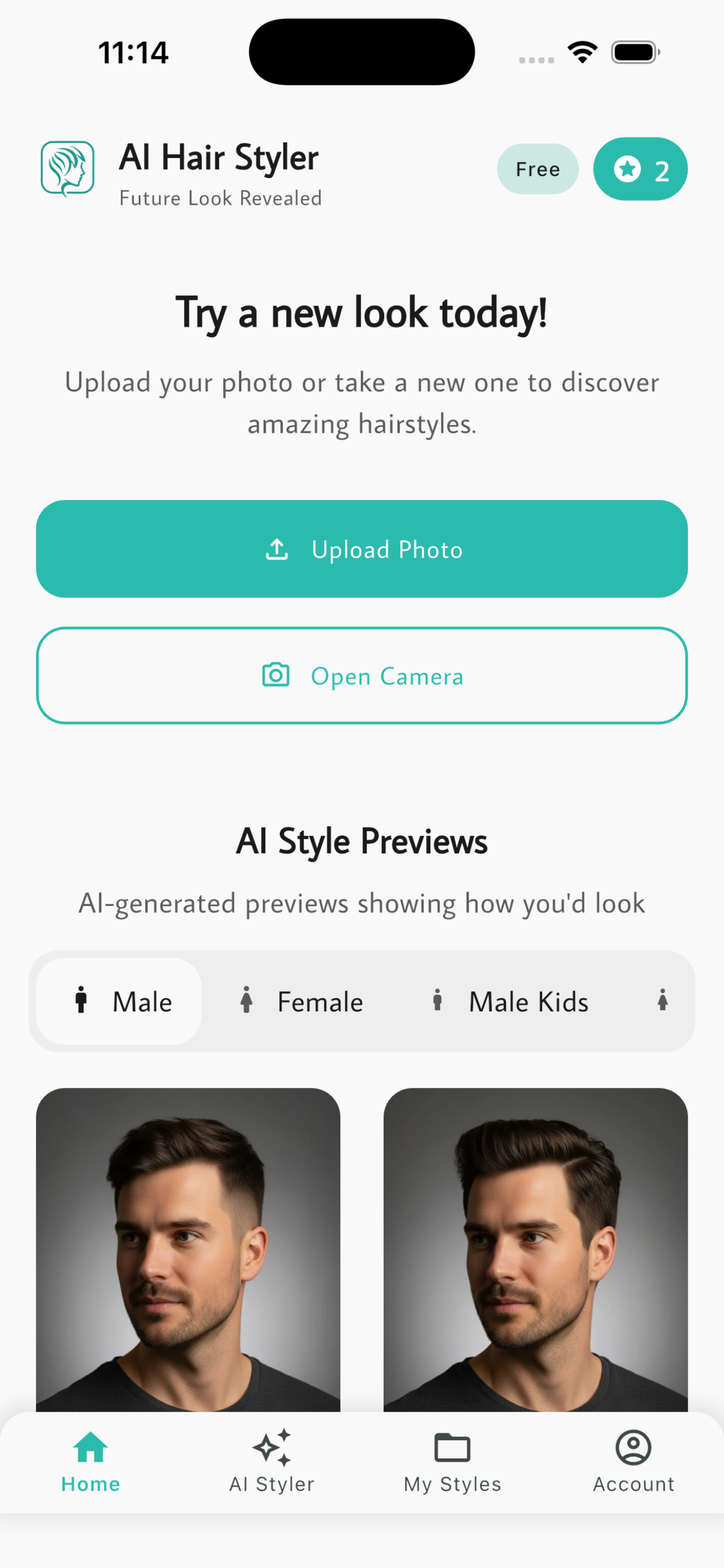 AI Hair Styler app home screen
